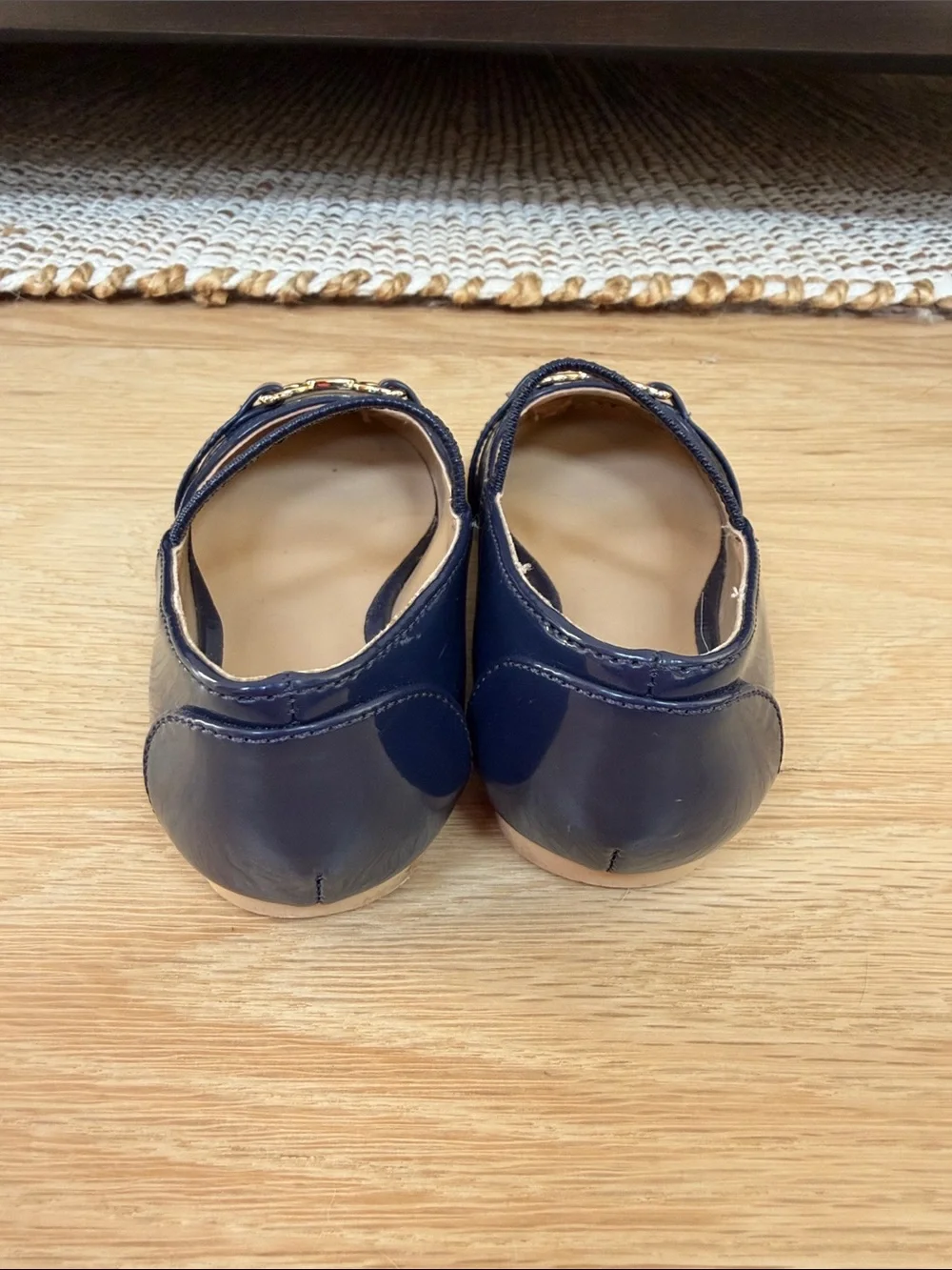 Janie and Jack Navy Patent Mary Jane Flats with Gold Accent